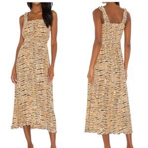 Faithfull The Brand Saint Tropez Midi Dress,‎ Animal Print, Size US6, NWT